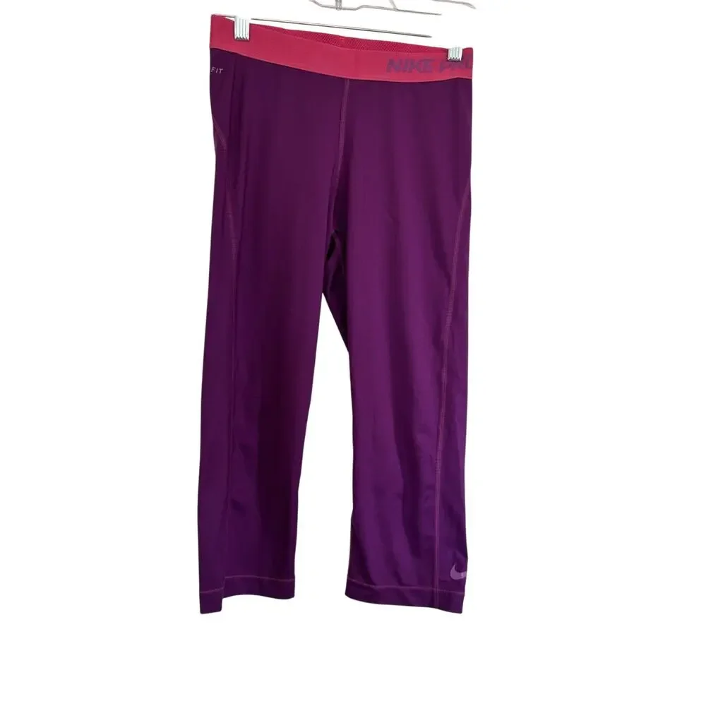 Nike Pro Dri-FIT Capris Womens Medium Purple Pink Athletic Compression Pants
